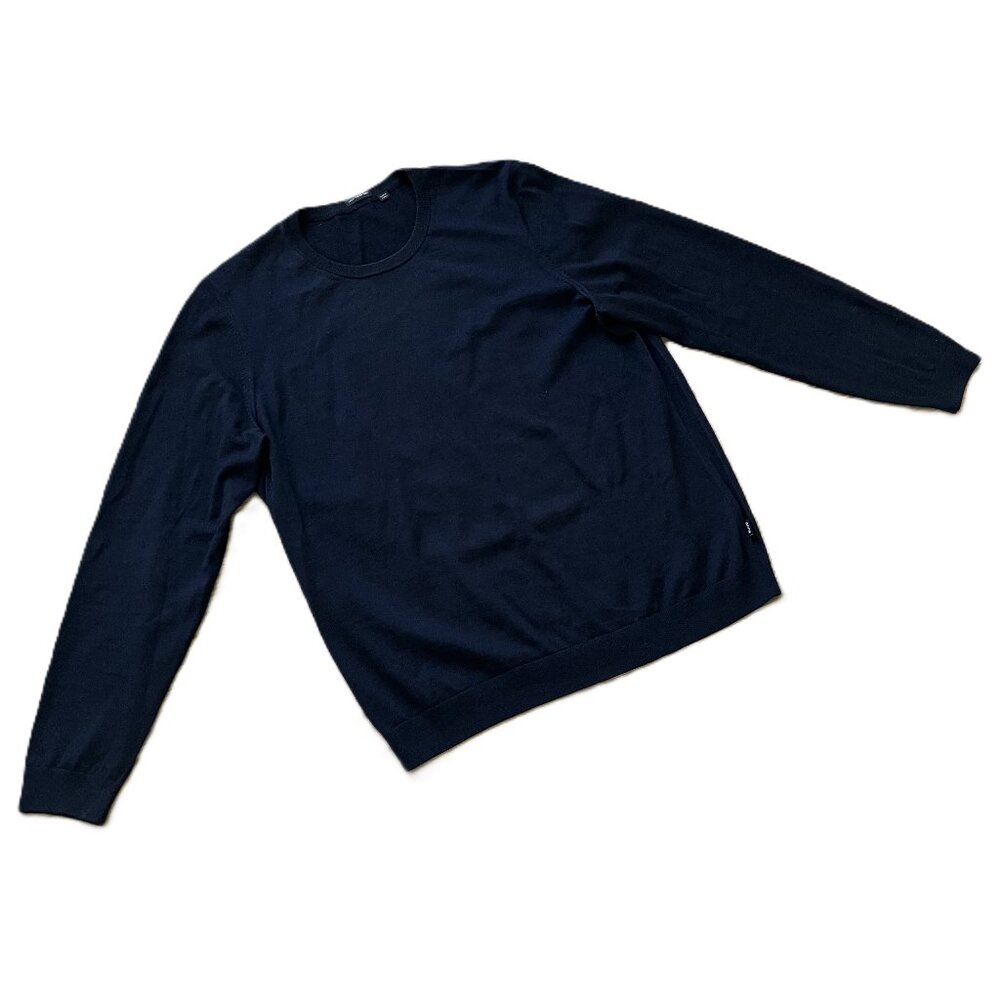 Hugo Boss Pure Wool Pullover Sweater Lightweight Crew Neck Navy Blue Men's XXL